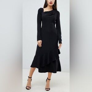 Yaura Long‎ Sleeve Slash Neck Dress in Black - 14